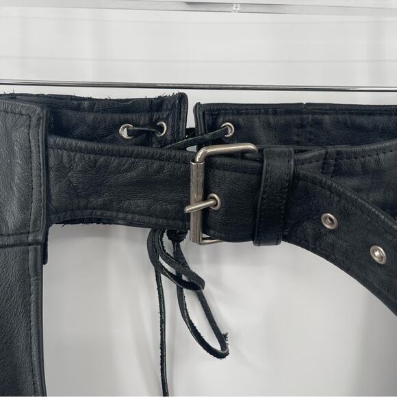 MOB Hand-tooled Leather Chaps Biker Black Horse Riding Size Extra Large USA Made - Picture 6 of 15